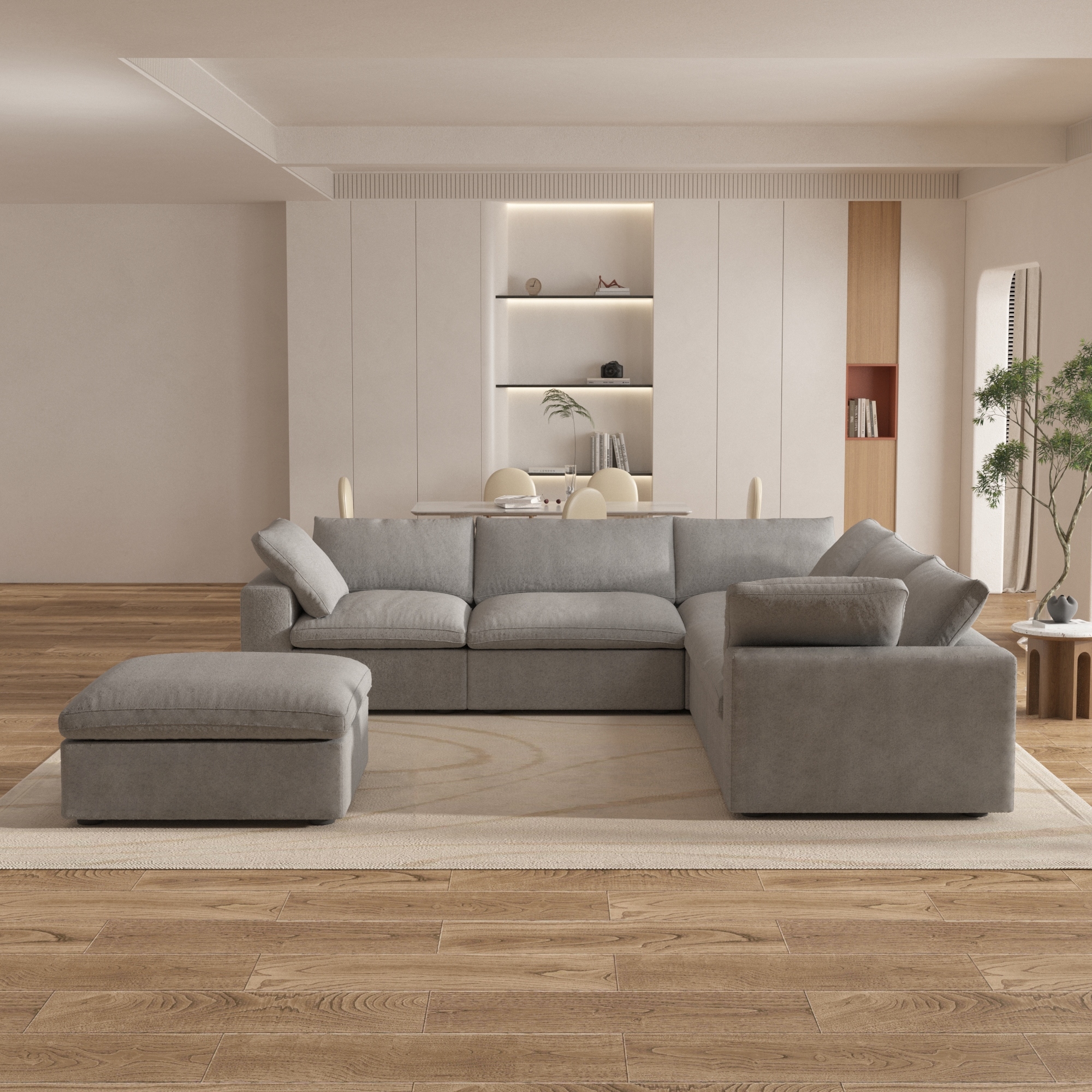 Widen Down Filled 5 Piece Sectional and Ottoman On Sale Bed