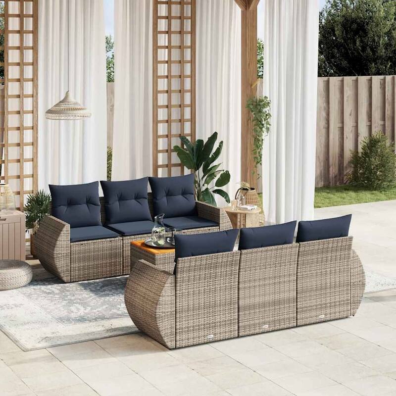vidaXL 7 Piece Patio Sofa Set with Cushions Gray Poly Rattan - 76.8x33.5x76.8