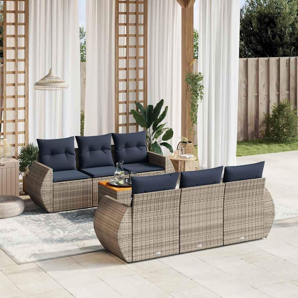 vidaXL 7 Piece Patio Sofa Set with Cushions Gray Poly Rattan - 76.8x33.5x76.8
