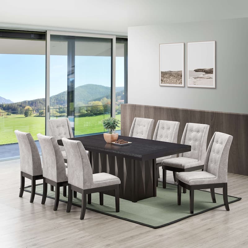 Tufted Upholstered Fabric Dining Room Chairs, Set of 2, Silver