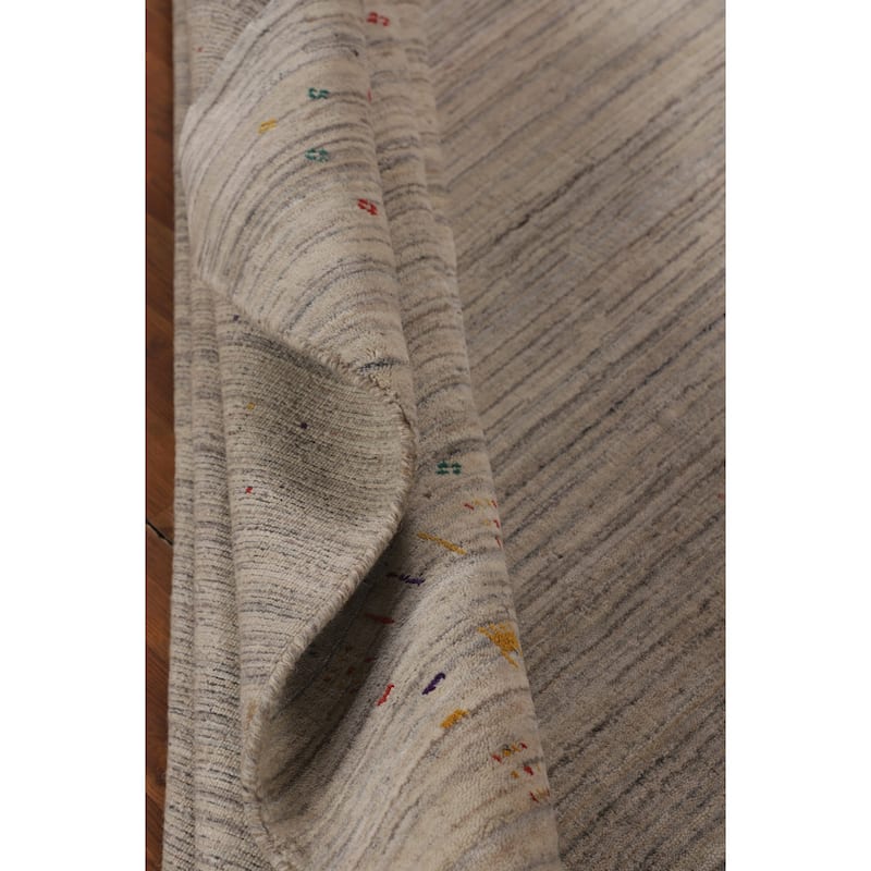 Striped Gabbeh Square Indian Square Area Rug Hand-Knotted Wool Carpet - 7'9"x 8'1"