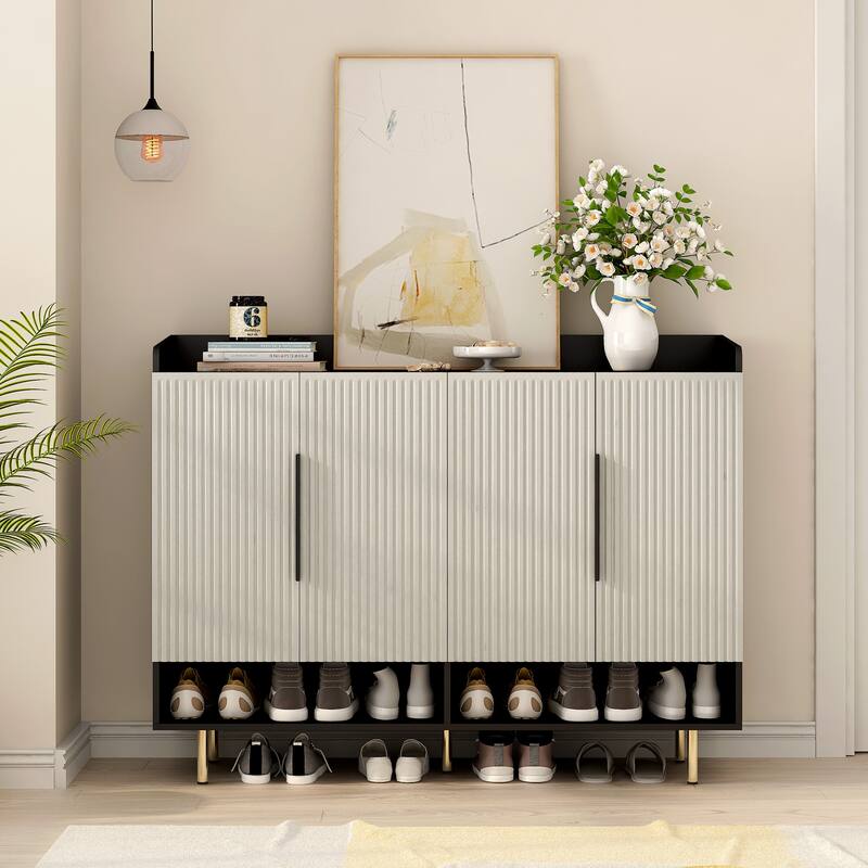 Shoe Cabinet with 4 Doors Large Modern Shoe Storage Organizer Cabinet with Adjustable Shelves for Entryway Shoe Rack Cabinet