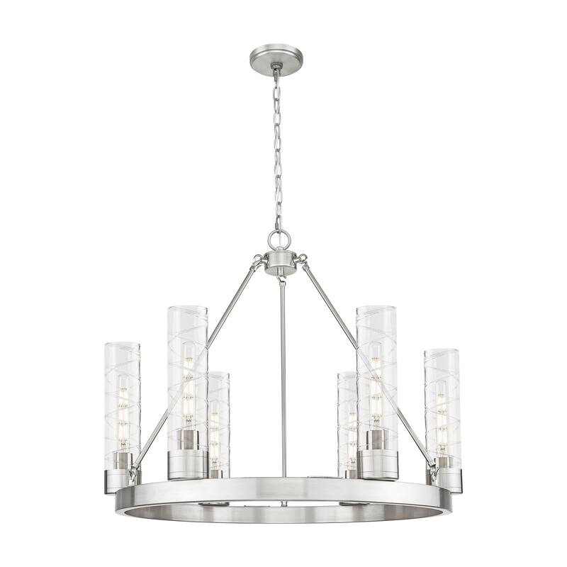 Innovations Lighting Downtown Urban - Boreas - 6 Light 29" Chandelier with 11" Shades - Deco Swirl/Satin Nickel