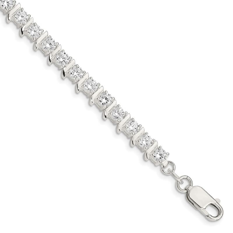 Curata 925 Sterling Silver Open back Lobster Claw Closure and CZ Cubic Zirconia Simulated Diamond Fancy Polished Bracelet