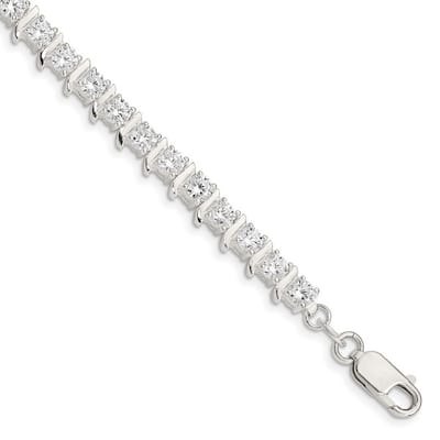 Curata 925 Sterling Silver Open back Lobster Claw Closure and CZ Cubic Zirconia Simulated Diamond Fancy Polished Bracelet
