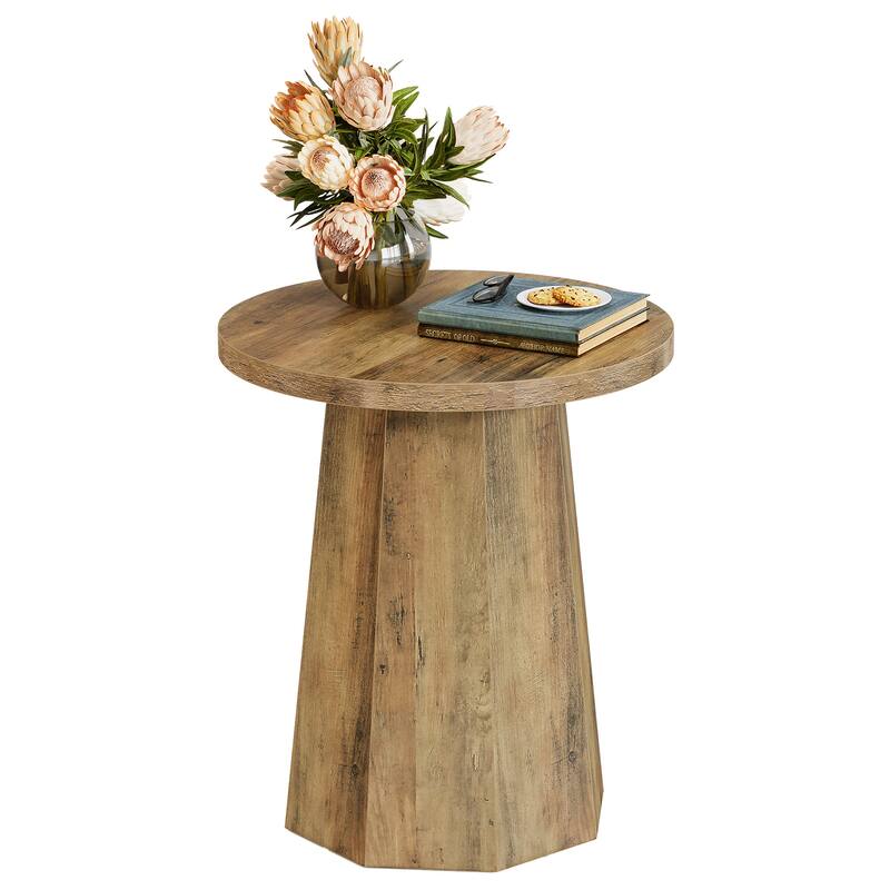 Round End Table, Wooden Couch Side Table, Nightstand Accent Furniture for Living Room, Bedroom