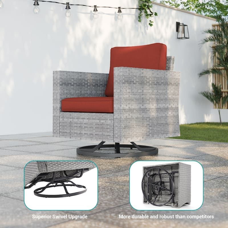 BONOSUKI 5Pcs Patio Furniture Swivel Rocking Sofa Set Grey Rattan