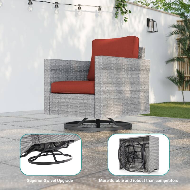 BONOSUKI 6Pcs Patio Swivel Rocking Sofa Set Brown Rattan w/Side Table