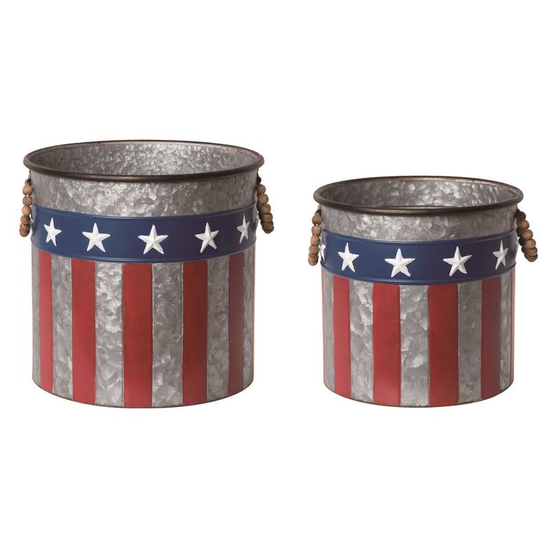 Transpac Metal 13.75" Multicolor Patriotic Nested Containers Set of 2