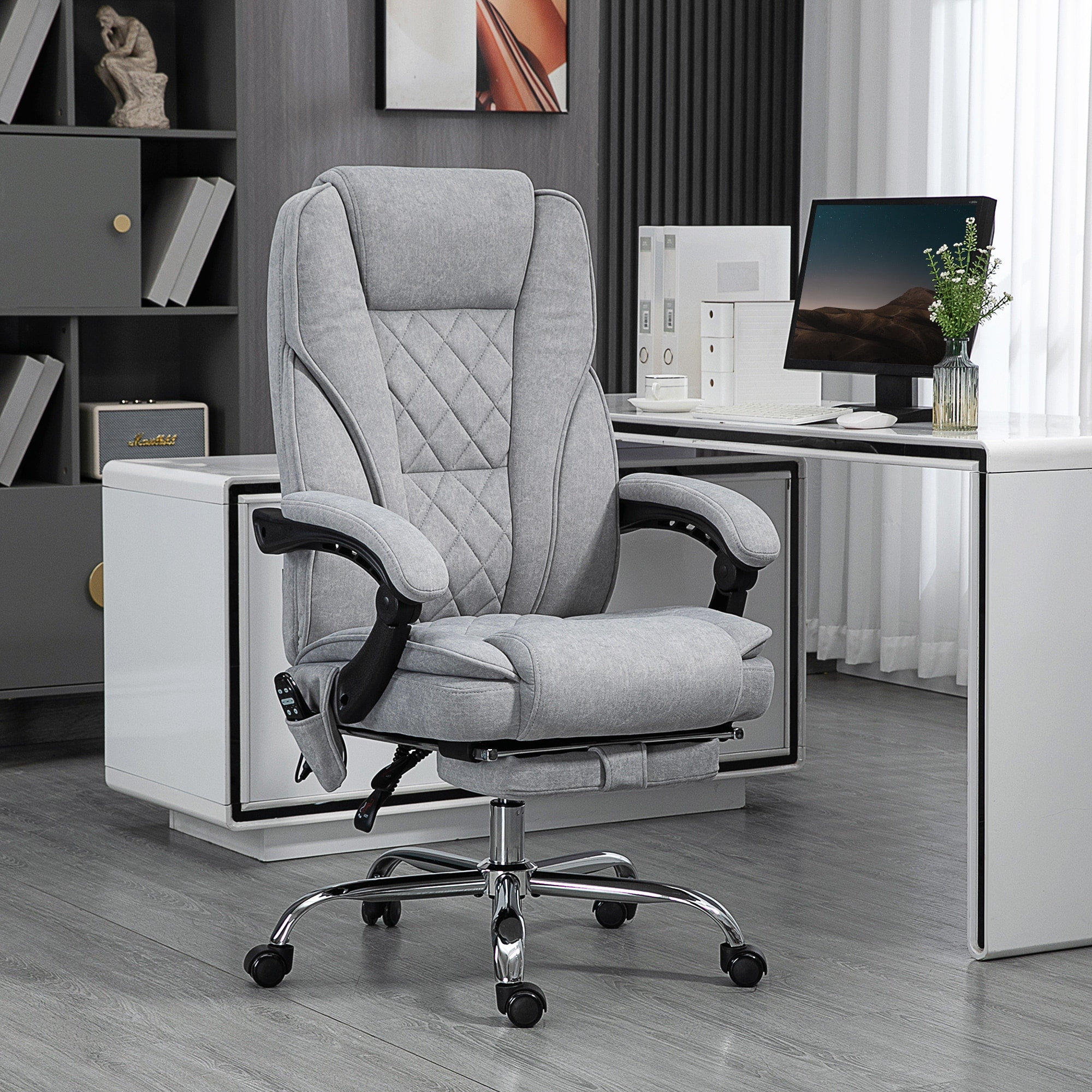 Vinsetto Massage Office Chair with 6 Vibration Points, Swivel Desk Chair with Adjustable Height and Footrest, Gray