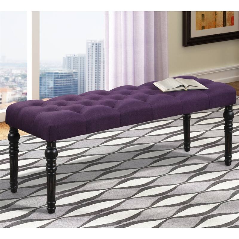 Fabric Tufted Turned Leg Dining Bench - Purple