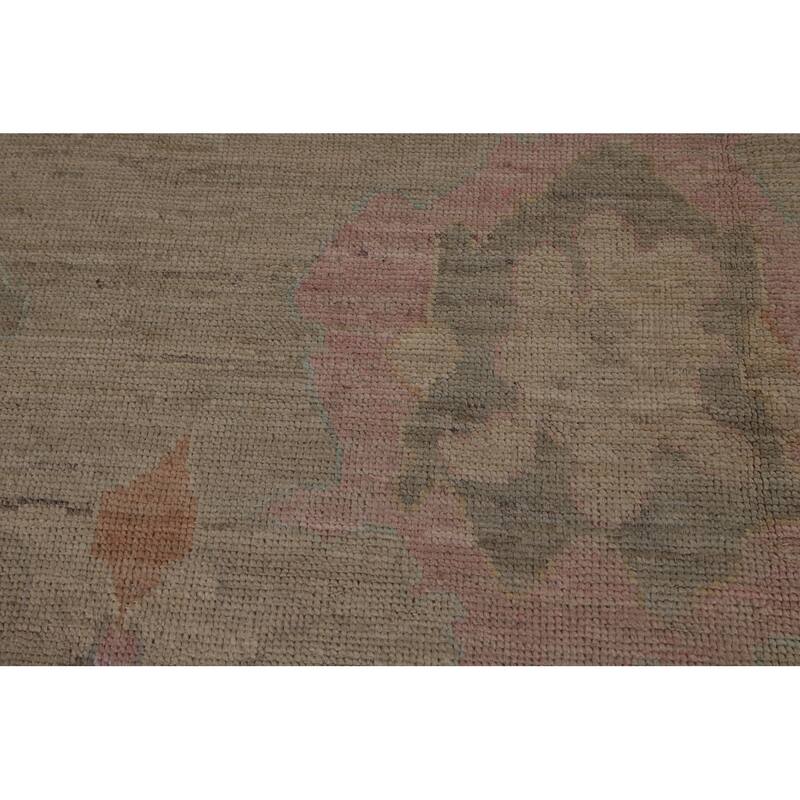 Vegetable Dye Oushak Turkish Area Rug Hand-Knotted Beige Wool Carpet - 9'3"x 12'5"