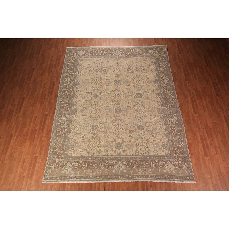 All-Over Tabriz Persian Vintage Area Rug Hand-Knotted Wool Carpet - 9'10" x 12'7"