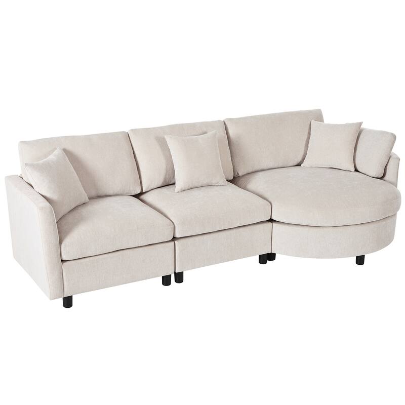Roomfitters 107" Chenille Fabric 3-Piece Sectional Sofa, Modern Large L-Shaped Couch with Rounded Curved Chaise