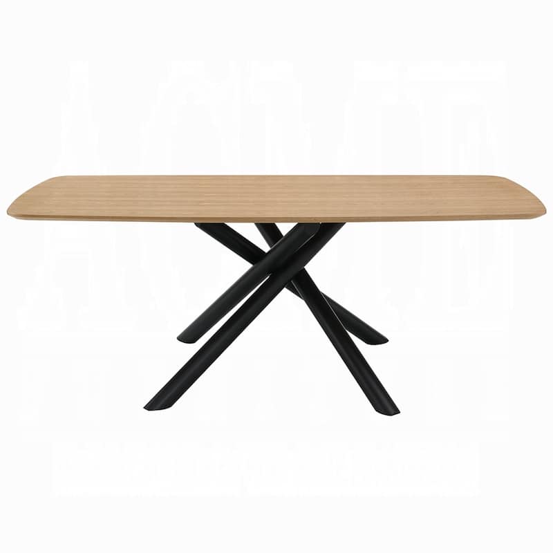 Loan Dining Table, Rectangular Natural Brown Top, Black Metal 79 Inch