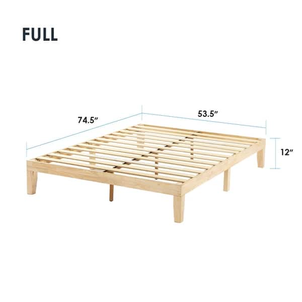 dimension image slide 5 of 34, 12" Classic Solid Wood Platform Bed Frame