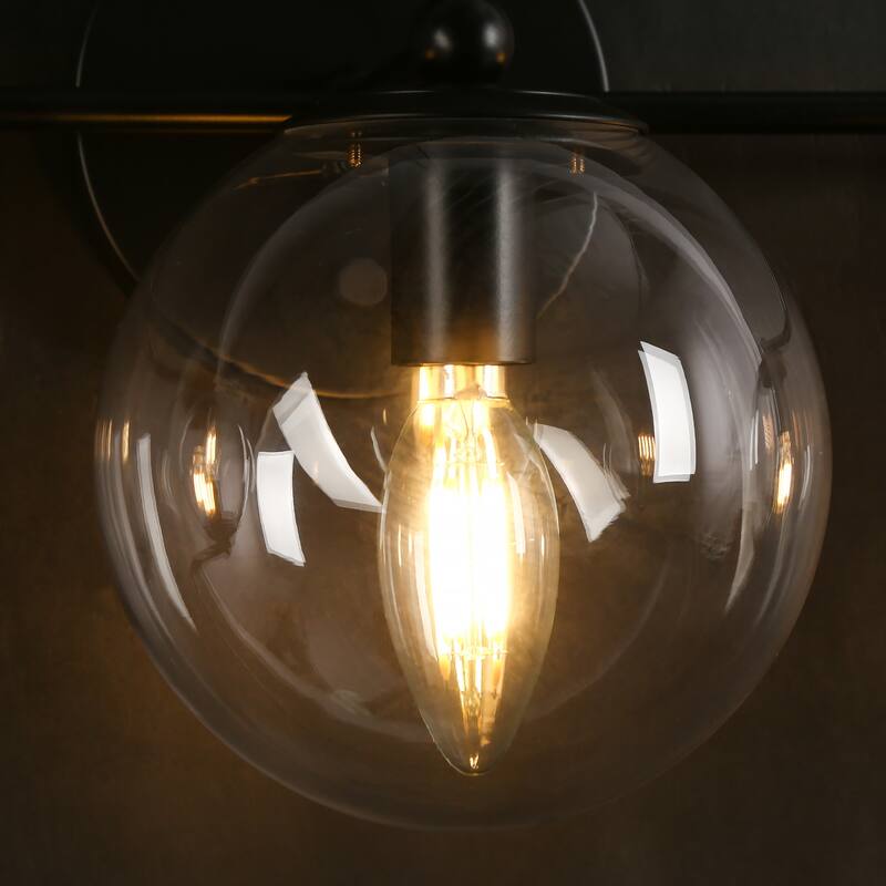 Mid-Century Modern 3-Light Black Gold Bathroom Vanity Light Globe Glass Wall Sconces
