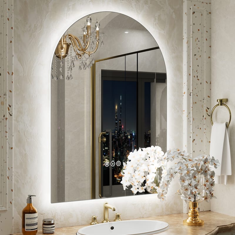 UL Certified Arched LED Anti-fog Tempered Glass Wall Bathroom Vanity Mirror - 30"x22" - Backlit