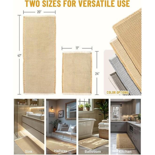 Large Waffle Bath Mat Set, Non Slip Bathroom Mat Set