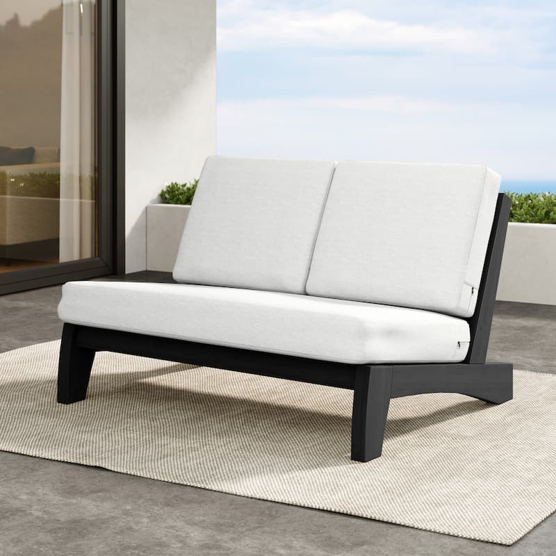Outdoor Teak Wood Waterproof Armless Chair Loveseat with Cushions - 2 CHAIRS - Beige/Loveseat Separate
