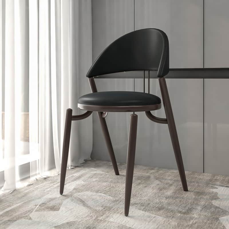 Venice Series Modern Leather Dining Chair - Curved Open Back Accent Chair - Industrial Metal Leg Restaurant & Home Seating