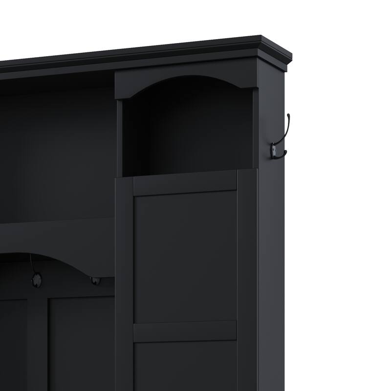 Modern Hall Tree with Adjustable Shelves Dual Cabinets Bench Entryway Organizer