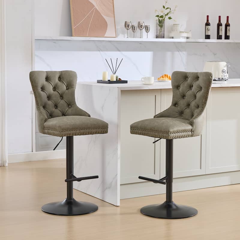 Modern Adjustable Seat Height Swivel Barstools with Tufted Back - Set of 2