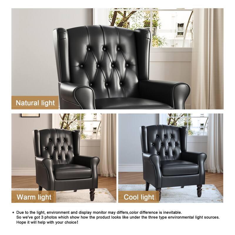 Modern Vegan Leather Upholstered Button Tufted Armchair