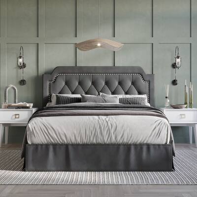 CraftPorch Elegance Velvet Button Tufted Upholstered Platform Bed
