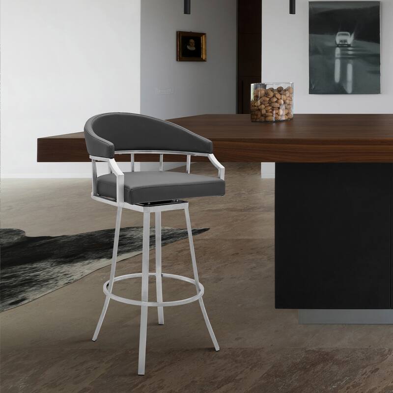 Valerie Faux Leather Upholstered Swivel Bar or Counter Stool with Stainless Steel Frame - N/A