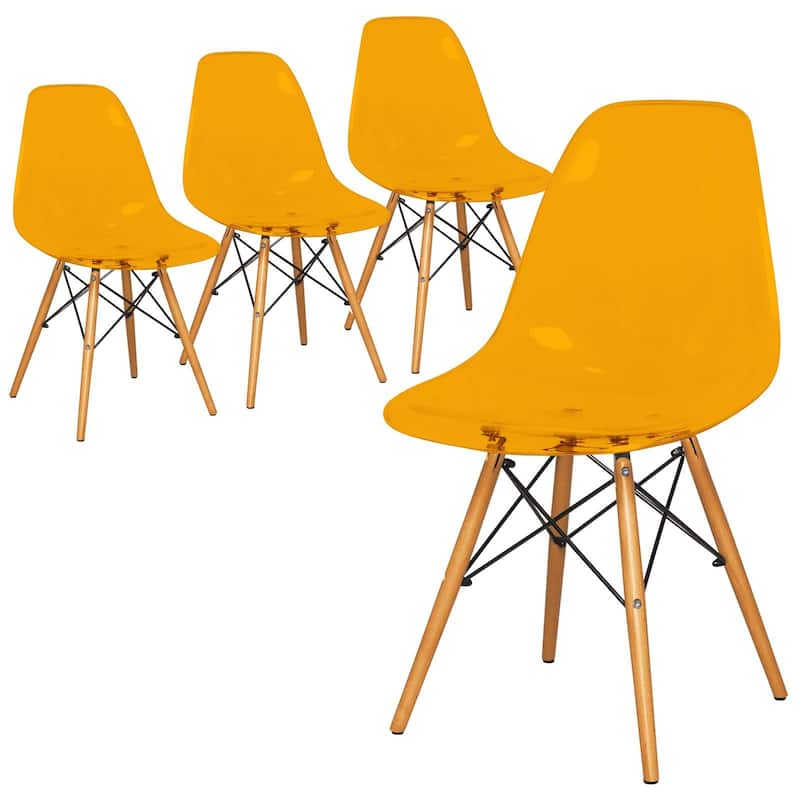 Cresco Acrylic Dining Chair in Solid Beech Wood Legs Banquet Side Chair (Set of 4) for Indoor and Outdoor - 32" Height