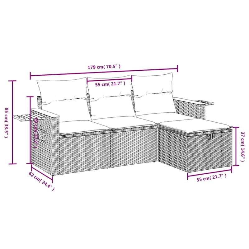 vidaXL Patio Sofa Set with Cushions Outdoor Furniture 4 Piece Poly Rattan