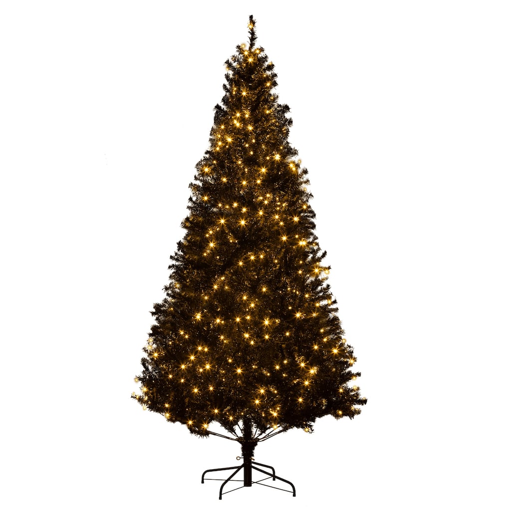 HOMCOM Pre-Lit Douglas Fir Tree - Warm White LED Lights, Realistic Branches, Black