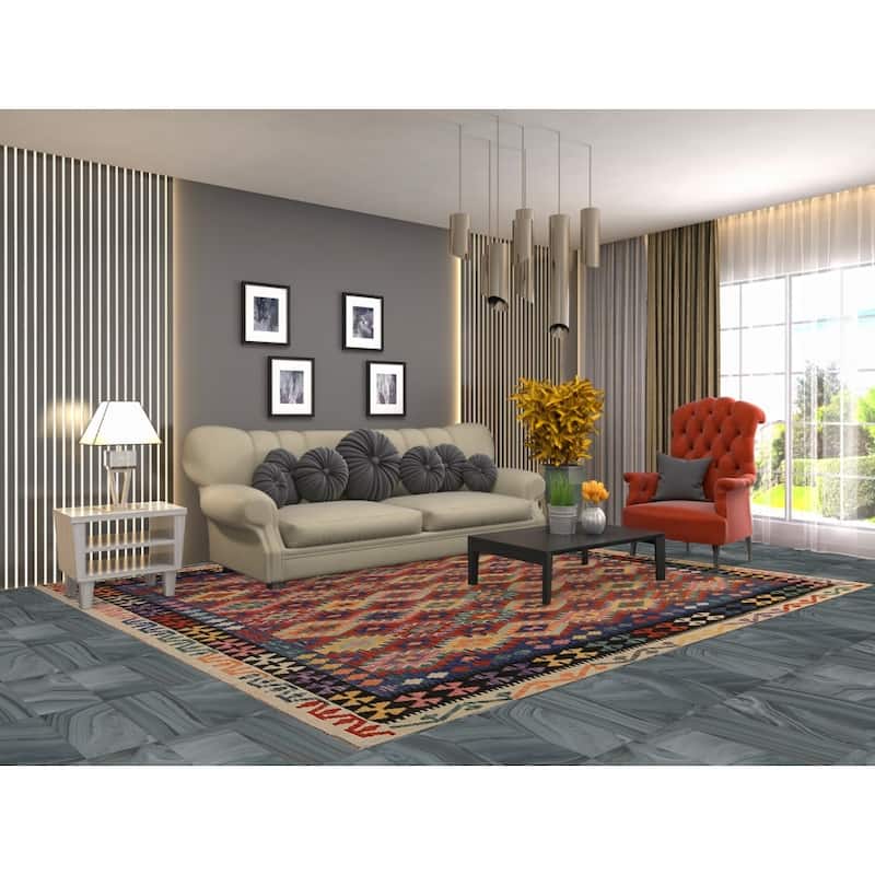 All-Over Kilim Oriental Area Rug Hand-Woven Wool Carpet - 8'5"x 9'9"