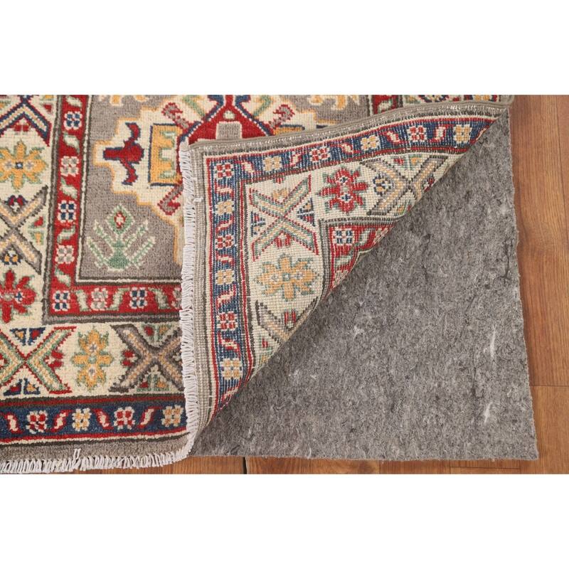 Geometric Kazak Accent Rug Hand-Knotted Grey Wool Carpet - 2'6" x 4'3"