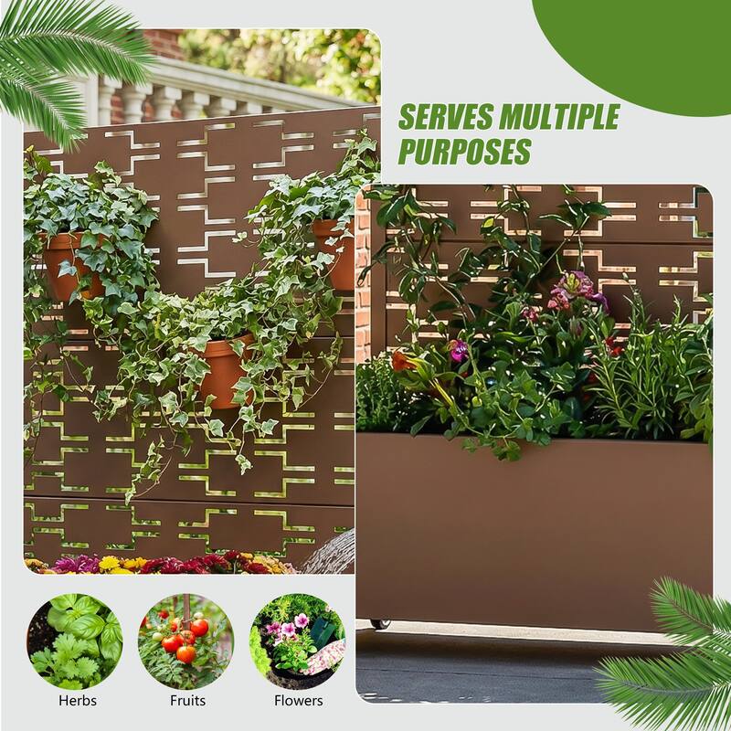 Metal Planter Box with Trellis Privacy Screen Planter Box with Lockable Wheels