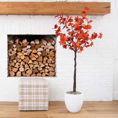 Artificial Maple Potted Tree - 5' - Orange and Brown