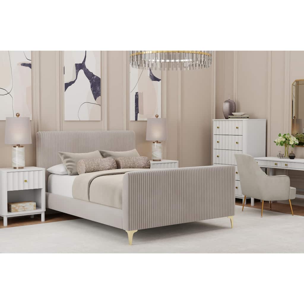 48 in.H Gray Wood Frame King Size Panel Bed with Polyester Upholstery Material and Bed Frame Mounted