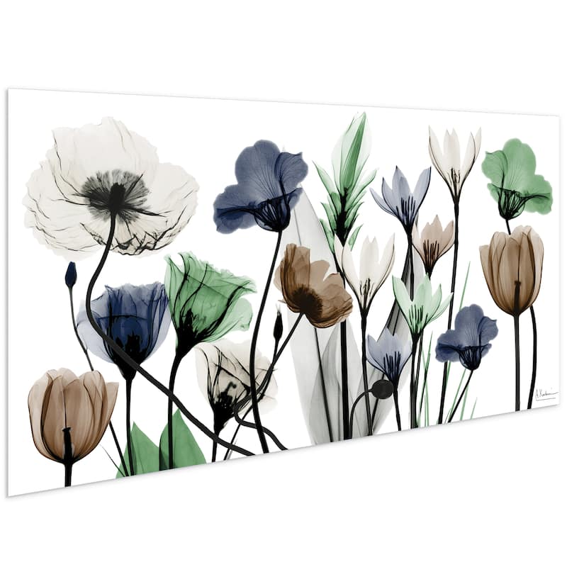 "Floral Landscape" Colorful Frameless Free Floating Tempered Glass Panel Graphic Wall Art