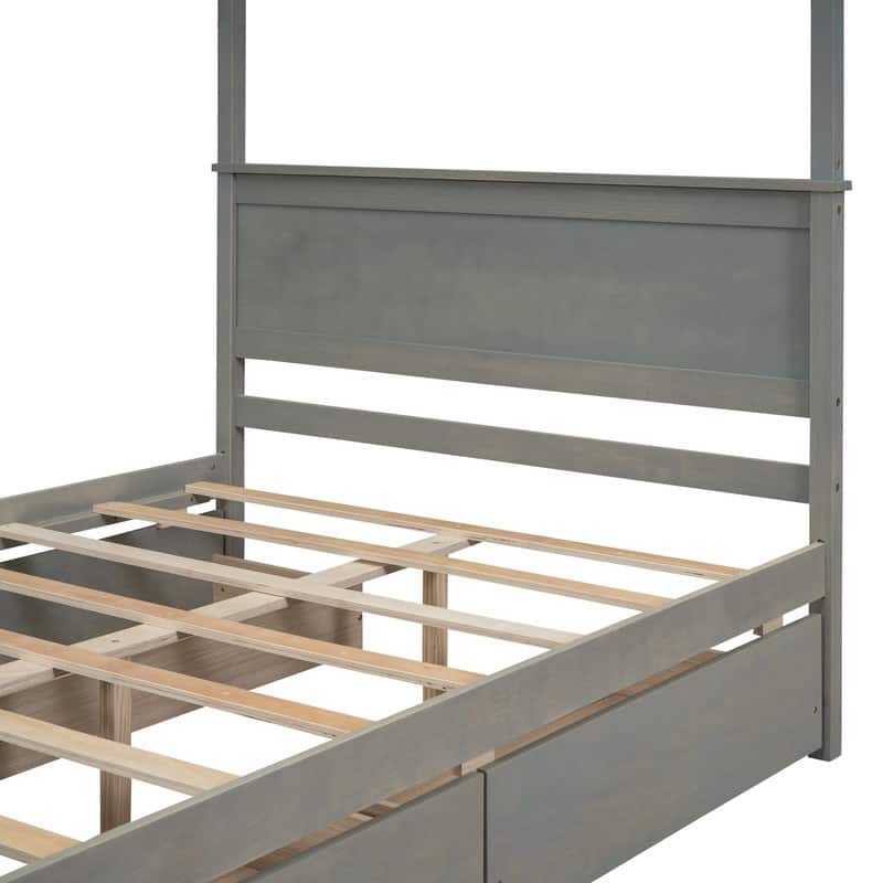 Full Size Wood Canopy Bed with 4 Drawers