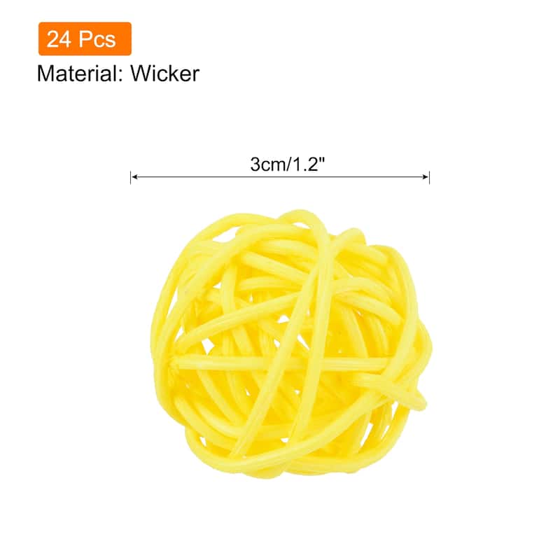 Wicker Rattan Balls 1.2 Inch Rattan Decorative Balls Vase Fillers - Yellow - 24 Pcs
