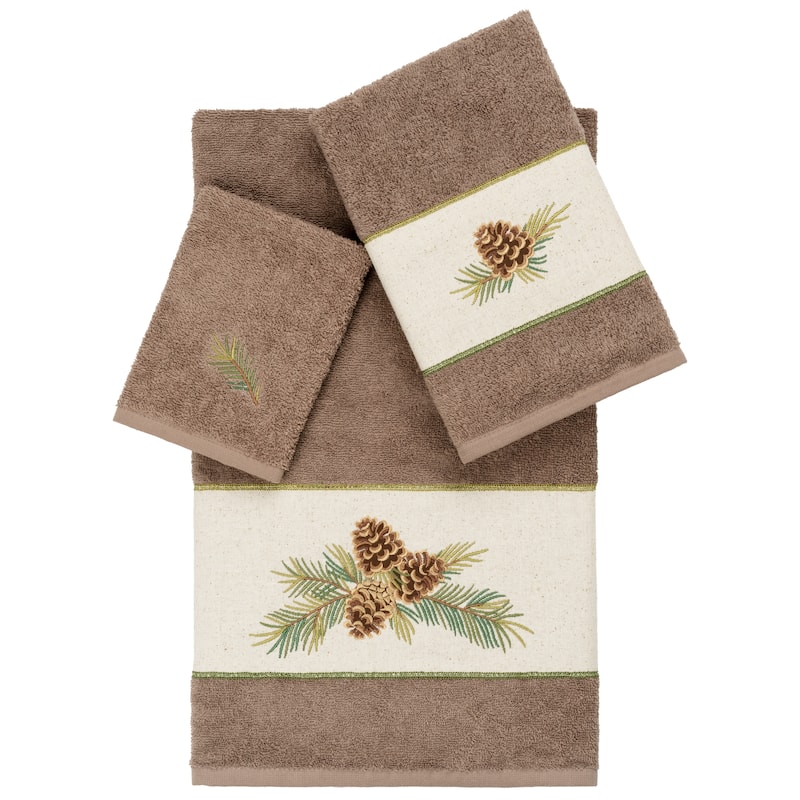 Authentic Hotel and Spa 100% Turkish Cotton Pierre 3PC Embellished Towel Set - Latte