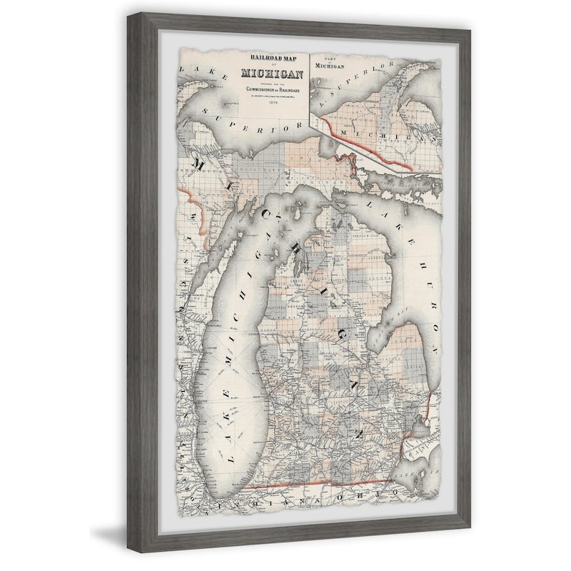 'Railroad Map of Michigan' Framed Painting Print