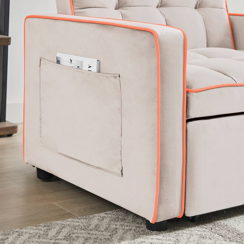 Three-in-One Sofa Bed Chair, Velvet Adjustable Folding Sleepers