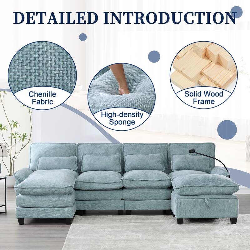 HOMEFUN Chenille Upholstered Oversized U-shaped Comfy Modular Sectional Sofa with Storage Ottoman