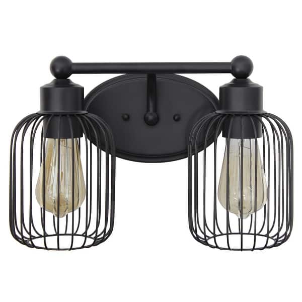 slide 2 of 4, Open Cage Industrial 2-Light Uplight Downlight Vanity Wall Sconce - 14" - Black