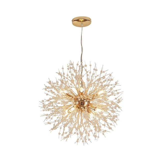 12 Light Modern Gold Sun Fireworks Pendant Crystal Chandelier, 22" - Gold