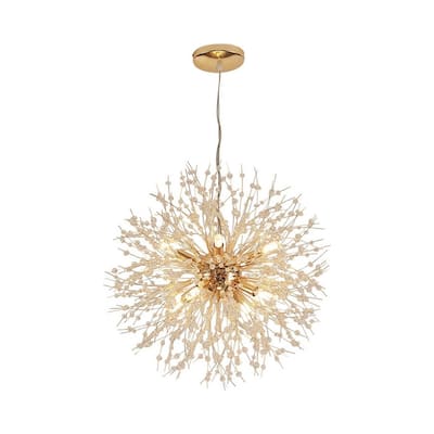 12 Light Modern Gold Sun Fireworks Pendant Crystal Chandelier, 22"