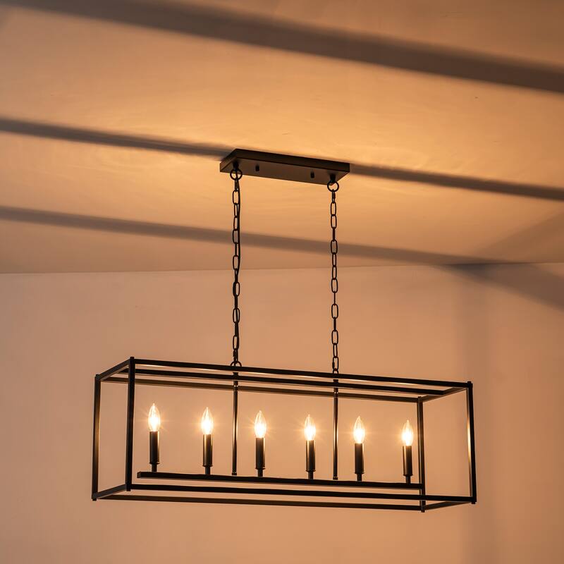 Starsky Farmhouse 6-light Rectangle Linear Chandelier for Dining Room with UL Certified