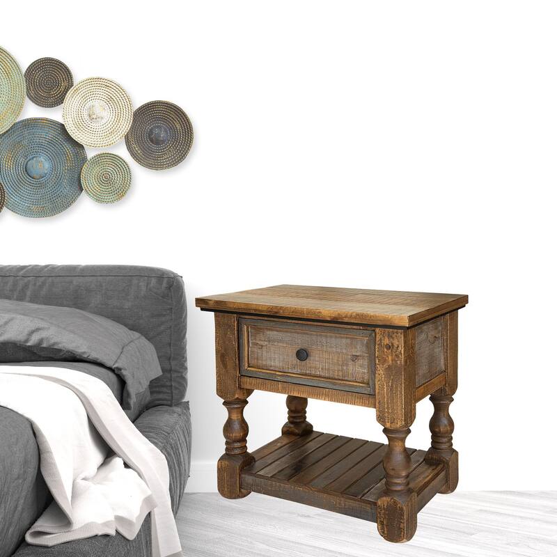 HomeRoots 27" Brown Solid Wood One Drawer Nightstand - Brown - 1-drawer